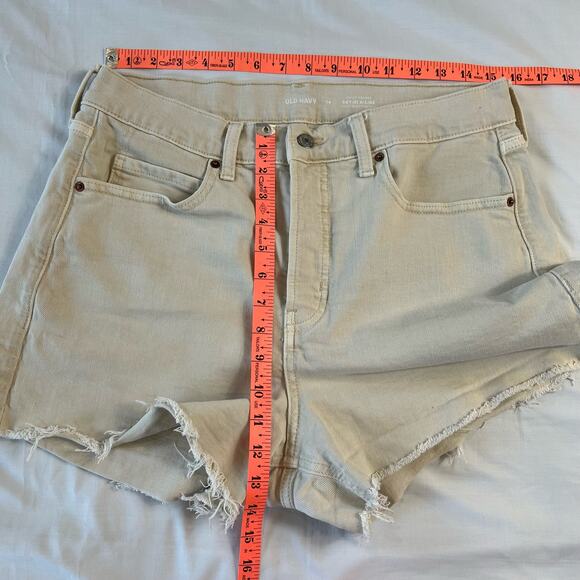 Old Navy Women's 14 Sky-Hi A-Line Beige Raw Hem Shorts Button Front - Picture 5 of 8